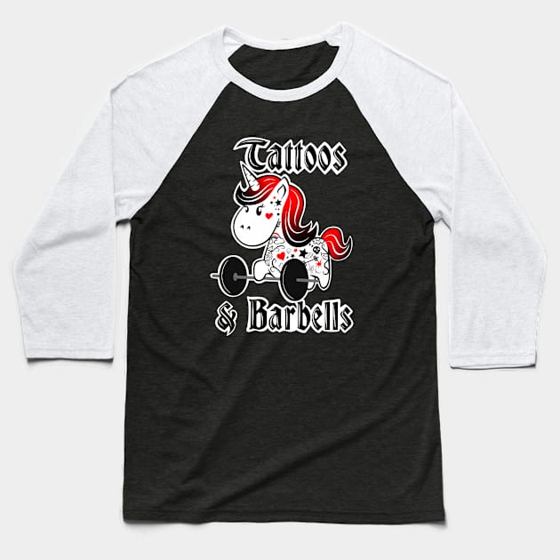 Tattoos and barbells, barbell unicorn, gym girl Baseball T-Shirt by TimAddisonArt